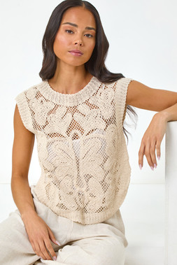 Roman Petite Curve Hem Crochet Top