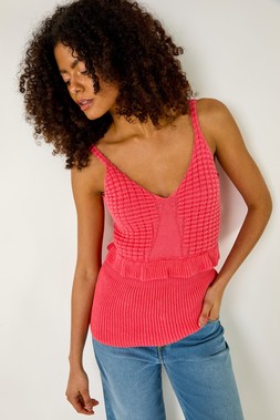 Roman Dusk Coral Crochet Peplum Top