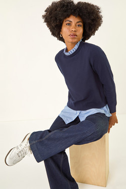 Navy Stripe Mock Shirt Knit Jumper