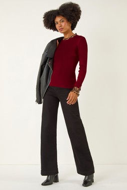 Roman Red Leopard Ruffle Trim Jumper