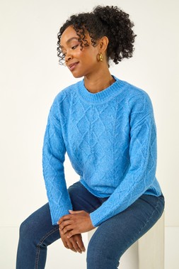 Roman Petite Blue Cable Knit Jumper