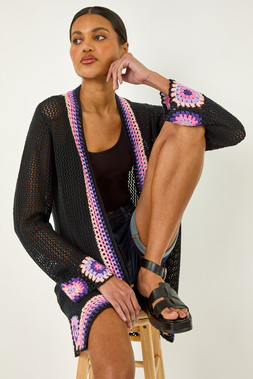 Roman Crochet Hem Lightweight Knit Cardigan