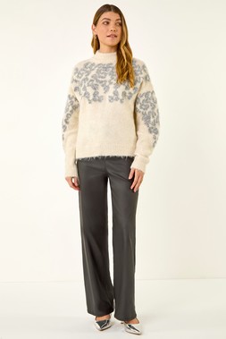 Roman Ivory Tinsel Animal Print Knit Jumper