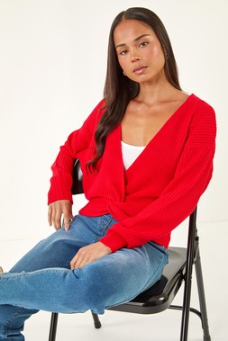 Roman Petite Red Twist Front Knit Jumper