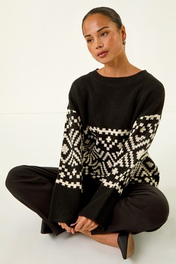 Roman Petite Black Diamond Geometric Knit Jumper