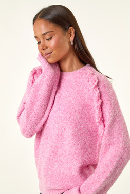 Roman Petite Pink Fringe Shoulder Knit Jumper