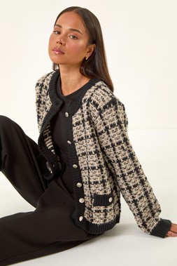 Roman Petite Black Buttoned Knit Cardign