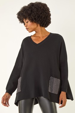 Roman Black Hotfix Pocket Knit Jumper