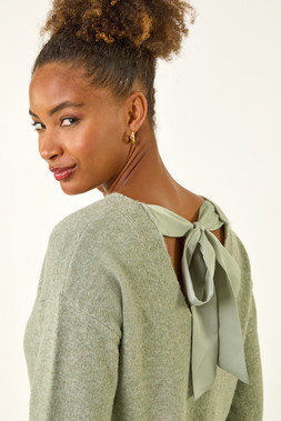 Roman Sage Ribbon Bow Tie Back Jumper