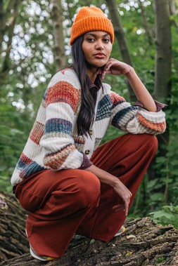 Roman Ivory Stripe Buttoned Knit Cardigan
