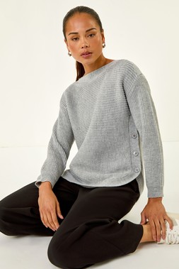 Roman Petite Grey Curve Hem Knit Jumper