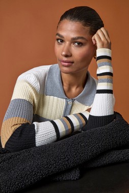 Roman Ivory Stripe Collar Buttoned Knit