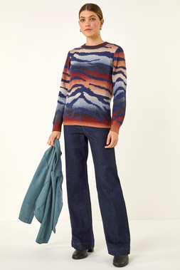 Roman Contrast Animal Print Knit Jumper