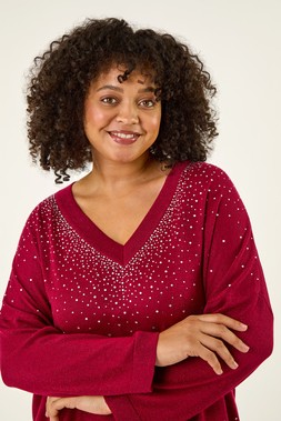Roman Curve Red Hotfix Knit Top