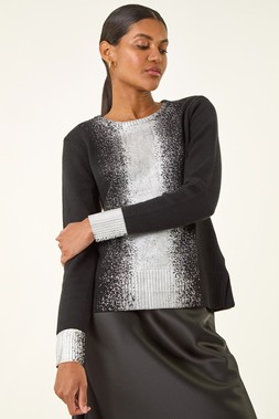 Roman Black Foil Print Crew Neck Knit Jumper