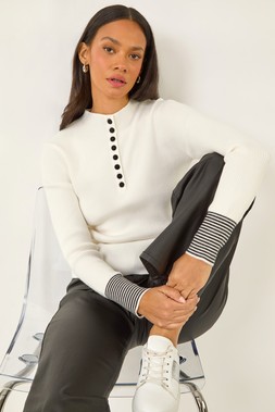 Roman Dusk Ivory Buttoned Ribbed Knit Jumper