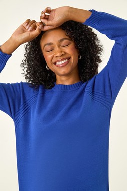 Blue Petite Longline Knit Jumper