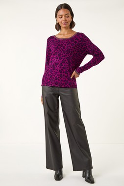 Roman Animal Print Embellished Trim Jumper