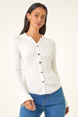 Roman Dusk Ivory Collared Button Jumper