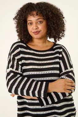 Roman Curve Black Crochet Stripe Knit