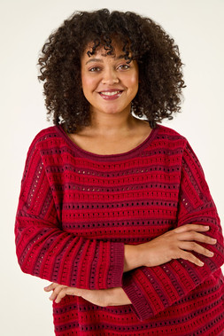 Roman Curve Red Crochet Stripe Knit