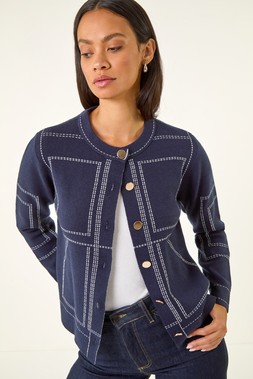 Roman Dusk Contrast Stitch Knitted Jacket
