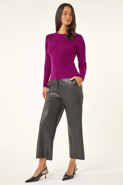 Roman Dusk Magenta Crew Neck Pearl Knit Jumper