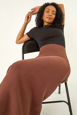 Chocolate Petite Stretch Knitted Midi Skirt