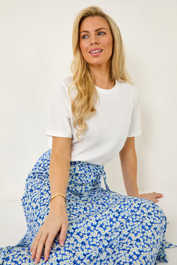 Roman Petite Blue Ditsy Floral Tie Waist Skirt