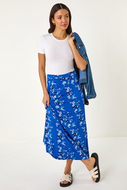 Roman Diagonal Ditsy Floral Print Skirt