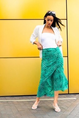 Roman Dusk Green Marked Ruffle Midi Skirt
