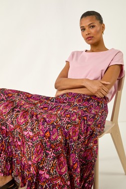 Roman Abstract Print Tiered Skirt