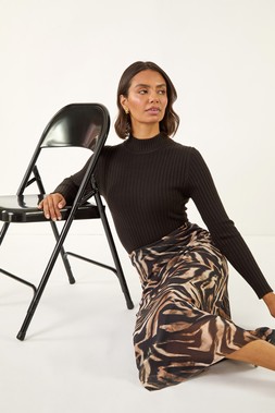 Roman Animal Print Mesh Column Skirt