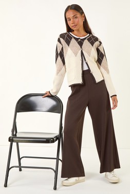 Roman Petite Chocolate Wide Leg Ponte Stretch Trouser