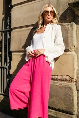 Roman Petite Embroidered Button Blouse & Pink Elasticated Waist Linen Mix Culotte