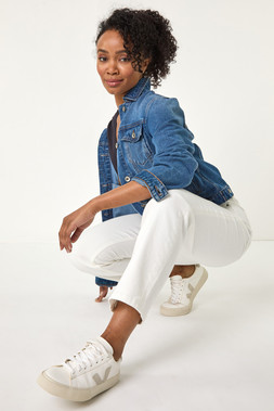 Roman Petite White Straight Leg Stretch Jean
