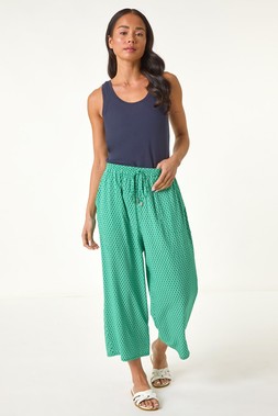 Roman Petite Green Geo Cropped Trousers