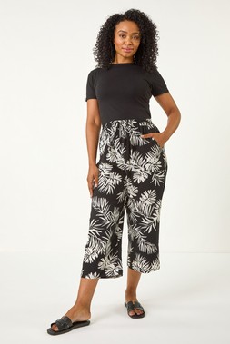 Roman Petite Black Tropical Cropped Trousers