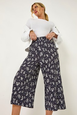 Roman Petite Floral Crinkle Cropped Trouser