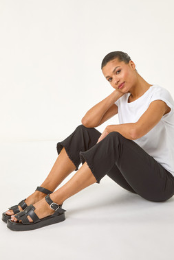 Roman Trim Flared Cropped Stretch Trousers