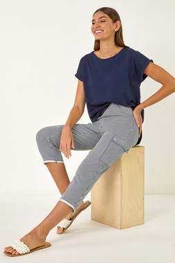 Roman Stripe Cropped Cargo Trouser