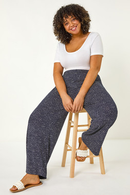 Roman Curve Navy Abstract Spot Print Palazzo Trouser