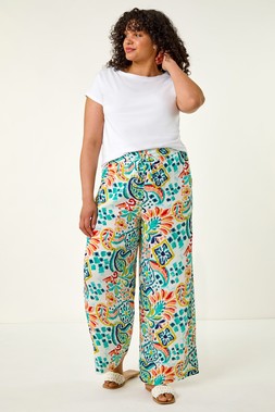 Roman Curve Abstract Print Trousers