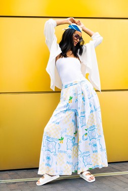 Roman Dusk White Citrus Wide Leg Trouser