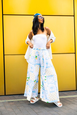 Roman Dusk White Citrus Wide Leg Trouser