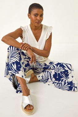 Roman Royal Blue Multi Floral Print Culotte