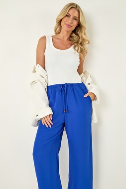 Roman Petite Royal Blue Elastic Waist Woven Trouser
