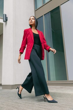 Roman Petite Black Front Seam Stretch Trouser