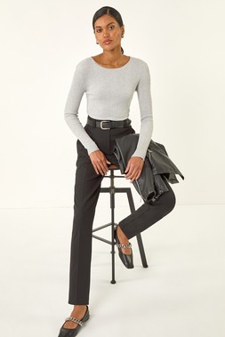Black Smart Pleat Front Stretch Trouser
