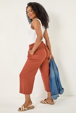 Roman Petite Rust Linen Mix Cropped Trouser